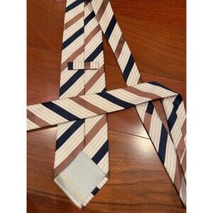 Ermenegildo Zegna Slant Stripe‎ Silk Tie Cream, Brown, Black Dotted 3.5”W x 58"L